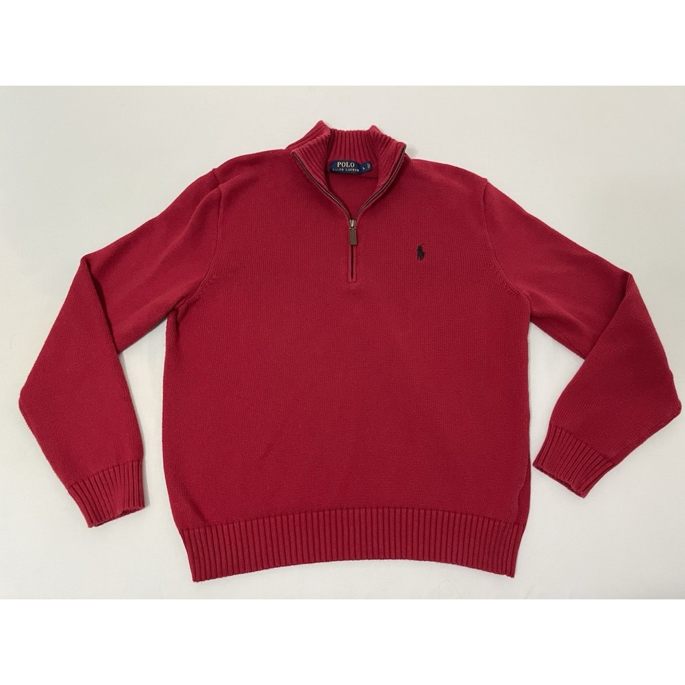 Polo Ralph Lauren SZ Large Red Quarter Zip Pullover Black Pony